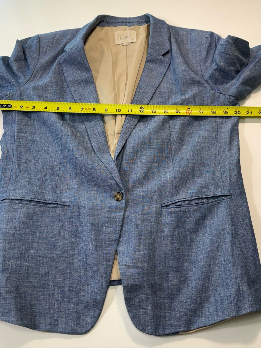 LOFT Linen Cotton Blend Light Blue Tailored Linen-Blend Blazer Size 10 - Picture 4 of 9